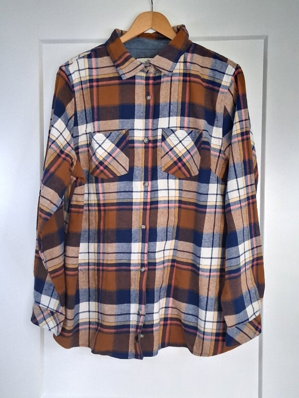 Legendary Whitetails Cottage Escape Flannel Shirt Women's XXL Brown Blue Plaid